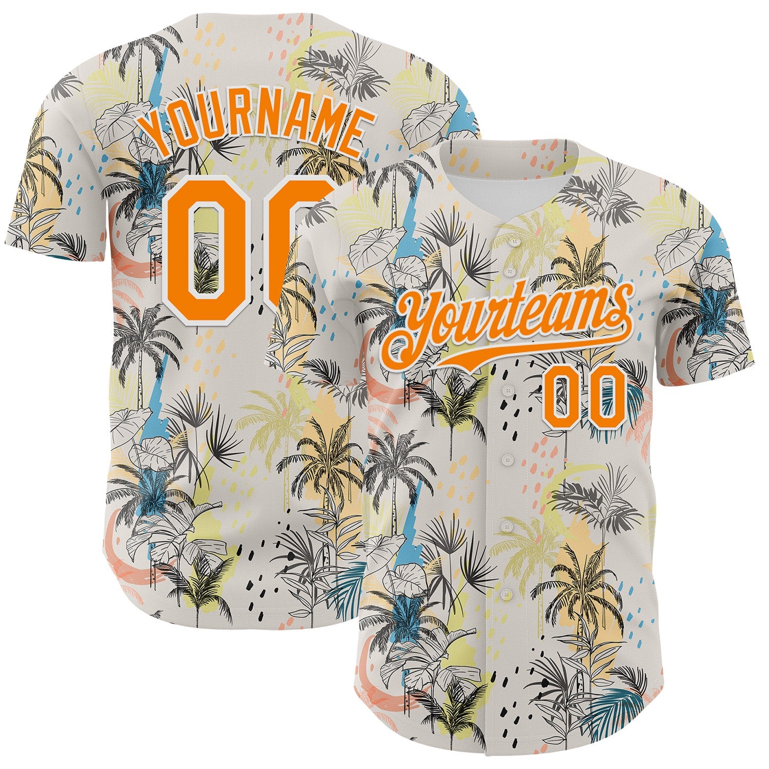 Custom Cream Bay Orange-White 3D Hawaii Tropical Palm Tree Authentic Baseball Jersey - Sky-Custom