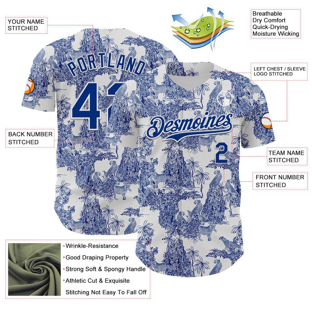 Custom White Royal 3D Hawaii Tropical Jungle Leopard Authentic Baseball Jersey - Sky-Custom