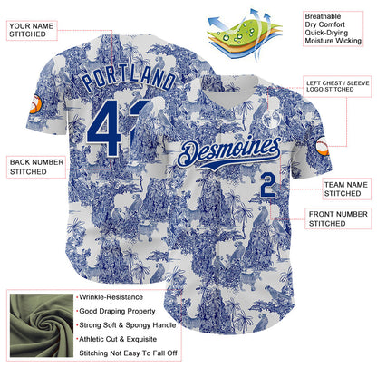 Custom White Royal 3D Hawaii Tropical Jungle Leopard Authentic Baseball Jersey - Sky-Custom