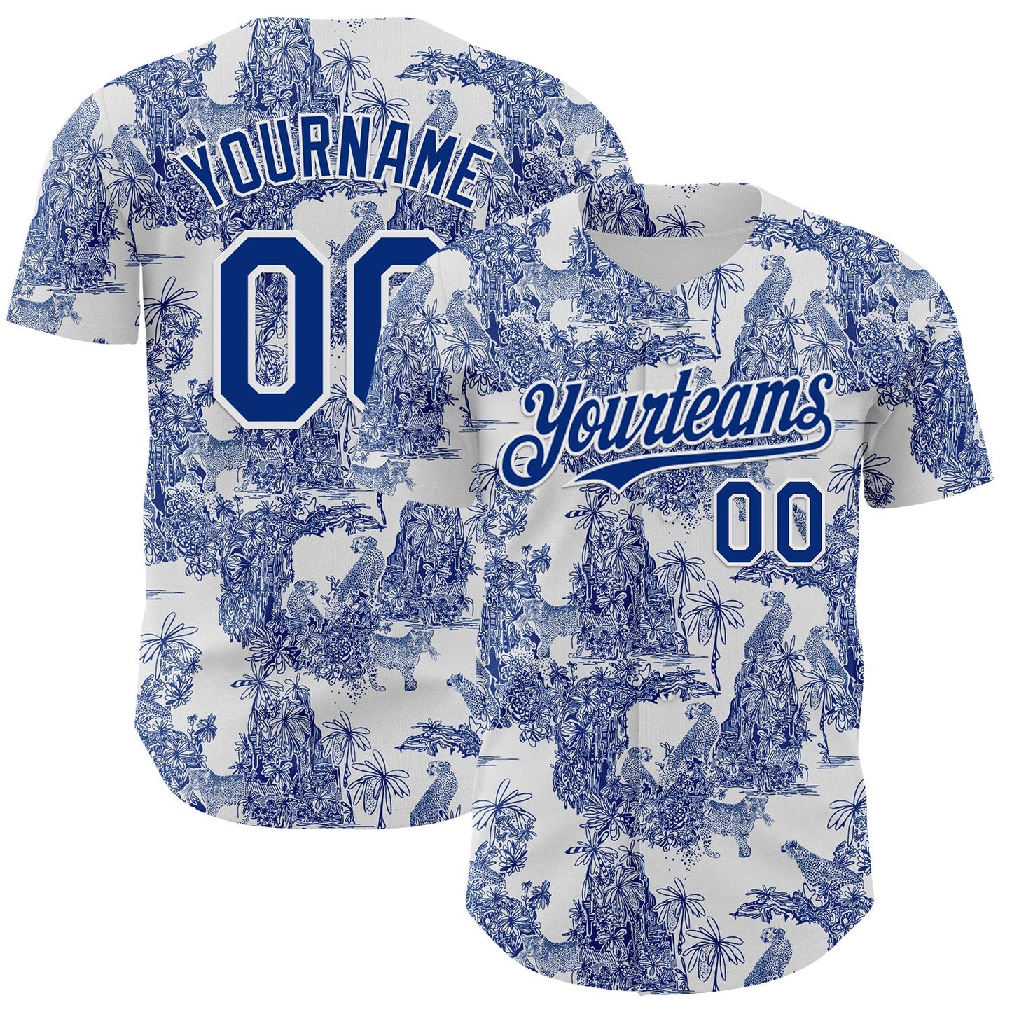 Custom White Royal 3D Hawaii Tropical Jungle Leopard Authentic Baseball Jersey - Sky-Custom
