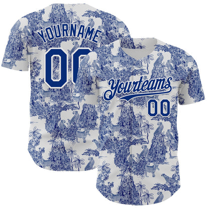 Custom White Royal 3D Hawaii Tropical Jungle Leopard Authentic Baseball Jersey - Sky-Custom