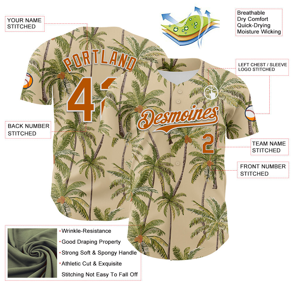 Custom City Cream Texas Orange-White 3D Hawaii Tropical Coconut Tree Authentic Baseball Jersey - Sky-Custom
