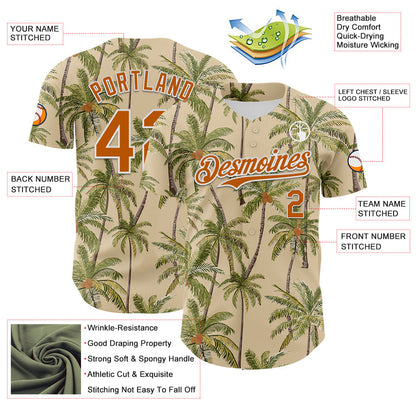 Custom City Cream Texas Orange-White 3D Hawaii Tropical Coconut Tree Authentic Baseball Jersey - Sky-Custom