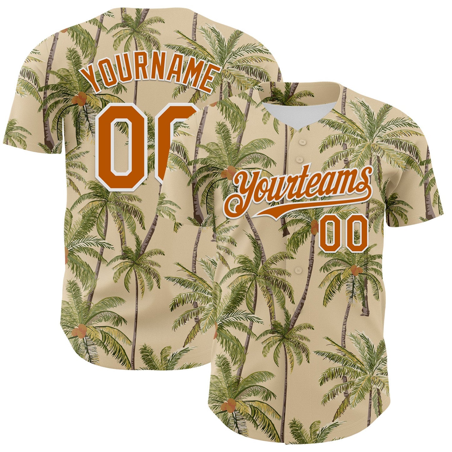 Custom City Cream Texas Orange-White 3D Hawaii Tropical Coconut Tree Authentic Baseball Jersey - Sky-Custom