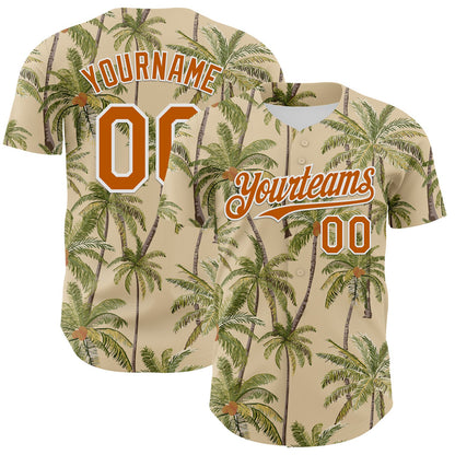 Custom City Cream Texas Orange-White 3D Hawaii Tropical Coconut Tree Authentic Baseball Jersey - Sky-Custom