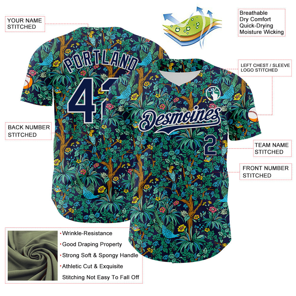Custom Navy White 3D Hawaii Tropical Jungle Bird Authentic Baseball Jersey - Sky-Custom