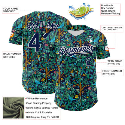 Custom Navy White 3D Hawaii Tropical Jungle Bird Authentic Baseball Jersey - Sky-Custom