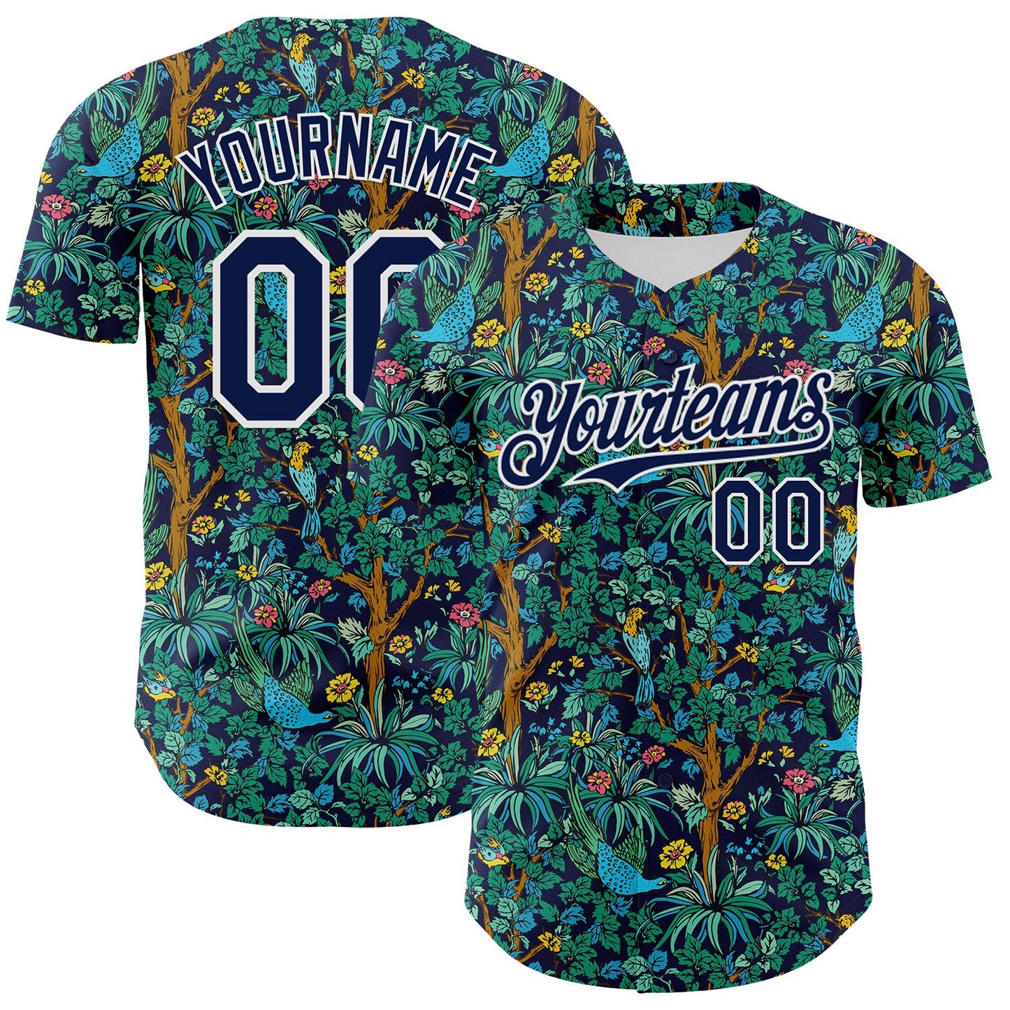 Custom Navy White 3D Hawaii Tropical Jungle Bird Authentic Baseball Jersey - Sky-Custom