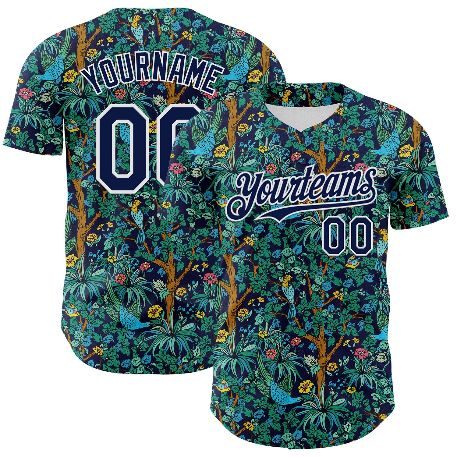 Custom Navy White 3D Hawaii Tropical Jungle Bird Authentic Baseball Jersey - Sky-Custom