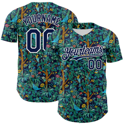 Custom Navy White 3D Hawaii Tropical Jungle Bird Authentic Baseball Jersey - Sky-Custom