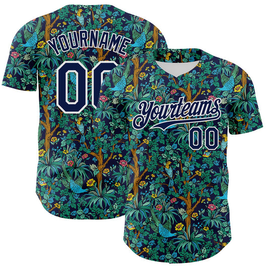 Custom Navy White 3D Hawaii Tropical Jungle Bird Authentic Baseball Jersey - Sky-Custom