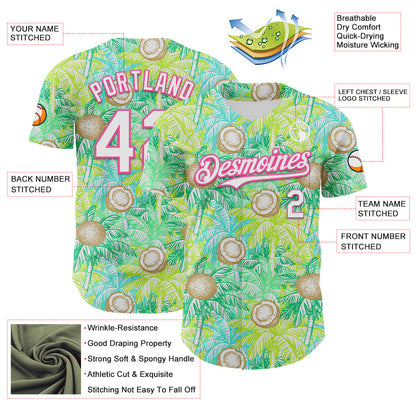 Custom White Pink 3D Hawaii Tropical Coconut Tree Authentic Baseball Jersey - Sky-Custom