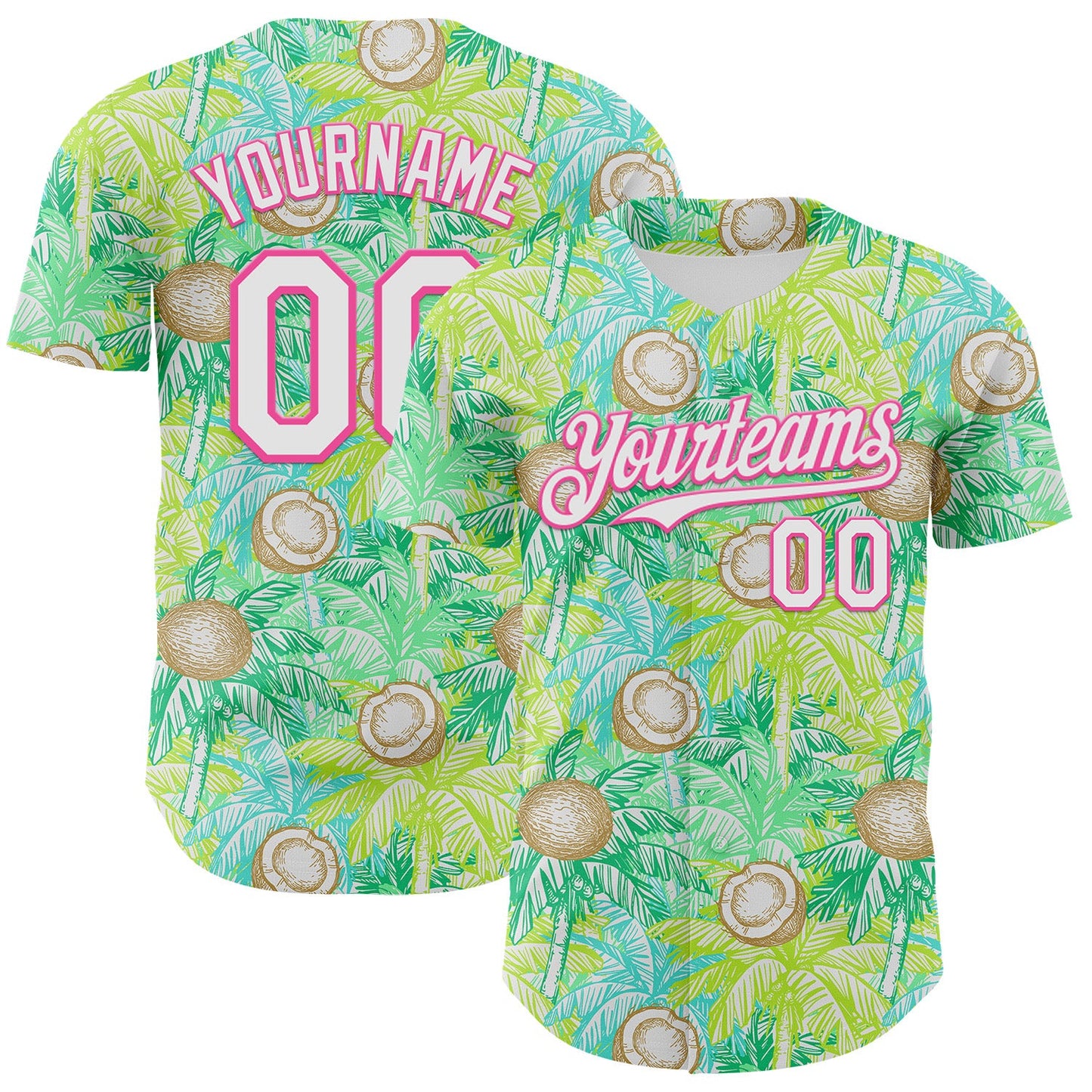 Custom White Pink 3D Hawaii Tropical Coconut Tree Authentic Baseball Jersey - Sky-Custom