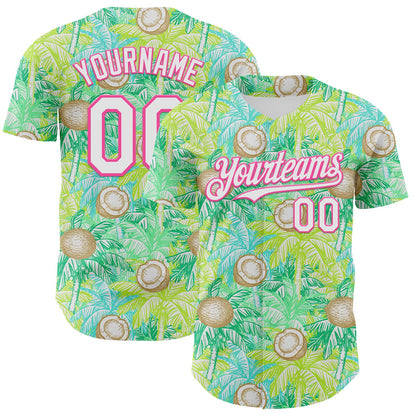 Custom White Pink 3D Hawaii Tropical Coconut Tree Authentic Baseball Jersey - Sky-Custom