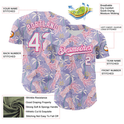 Custom Light Purple White-Pink 3D Hawaii Beach Tropical Octopus Authentic Baseball Jersey - Sky-Custom