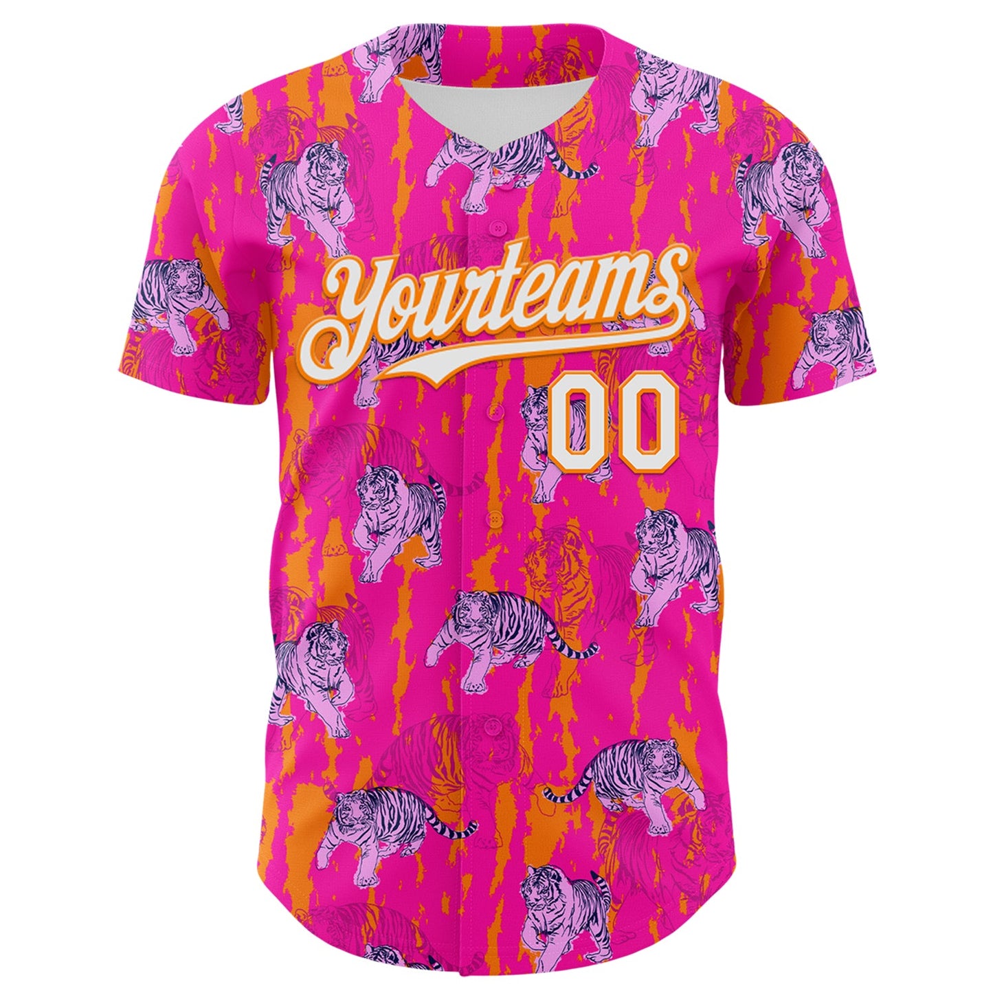 Custom Deep Pink White-Bay Orange 3D Hawaii Tropical Animal Tiger Authentic Baseball Jersey - Sky-Custom