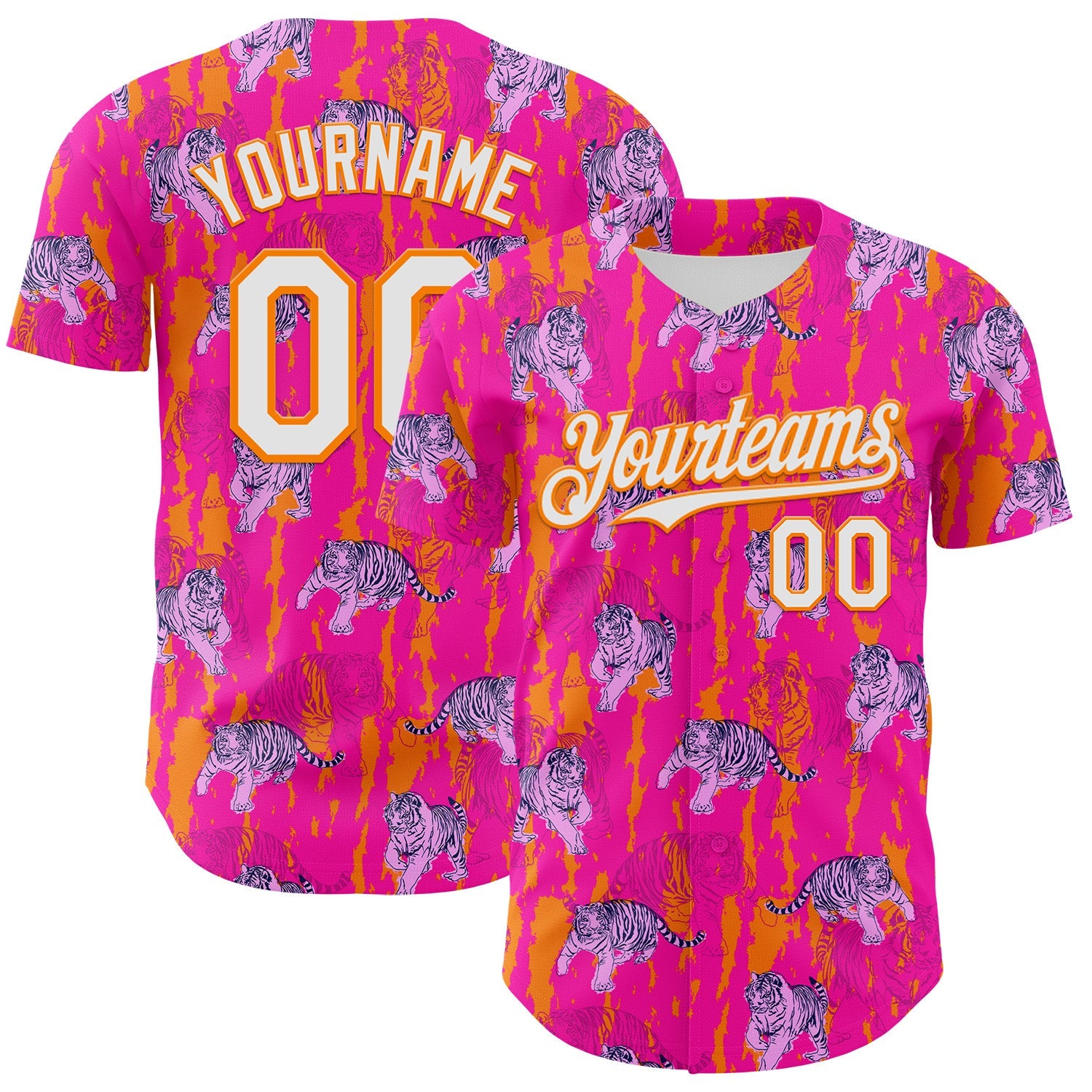 Custom Deep Pink White-Bay Orange 3D Hawaii Tropical Animal Tiger Authentic Baseball Jersey - Sky-Custom