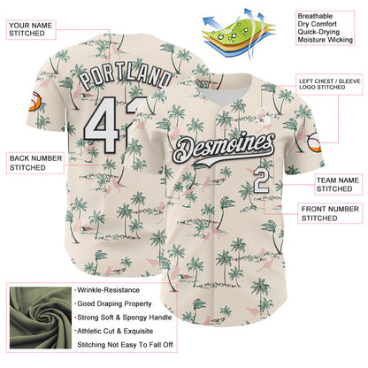 Custom Cream White-Black 3D Hawaii Tropical Palm Tree Leopard Authentic Baseball Jersey - Sky-Custom