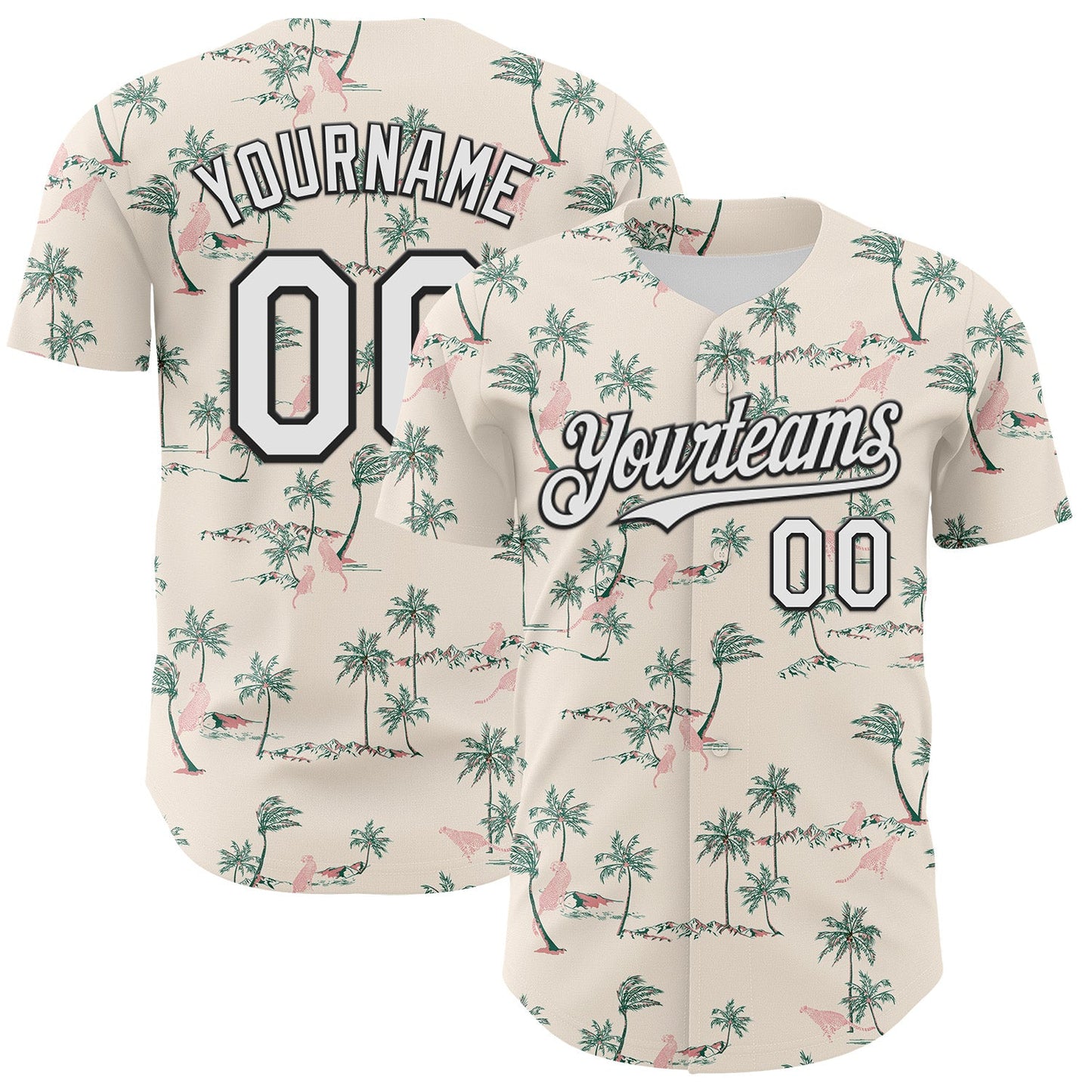 Custom Cream White-Black 3D Hawaii Tropical Palm Tree Leopard Authentic Baseball Jersey - Sky-Custom