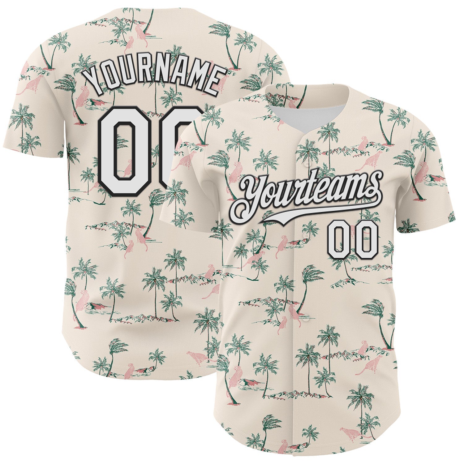 Custom Cream White-Black 3D Hawaii Tropical Palm Tree Leopard Authentic Baseball Jersey - Sky-Custom