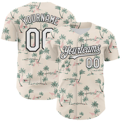 Custom Cream White-Black 3D Hawaii Tropical Palm Tree Leopard Authentic Baseball Jersey - Sky-Custom