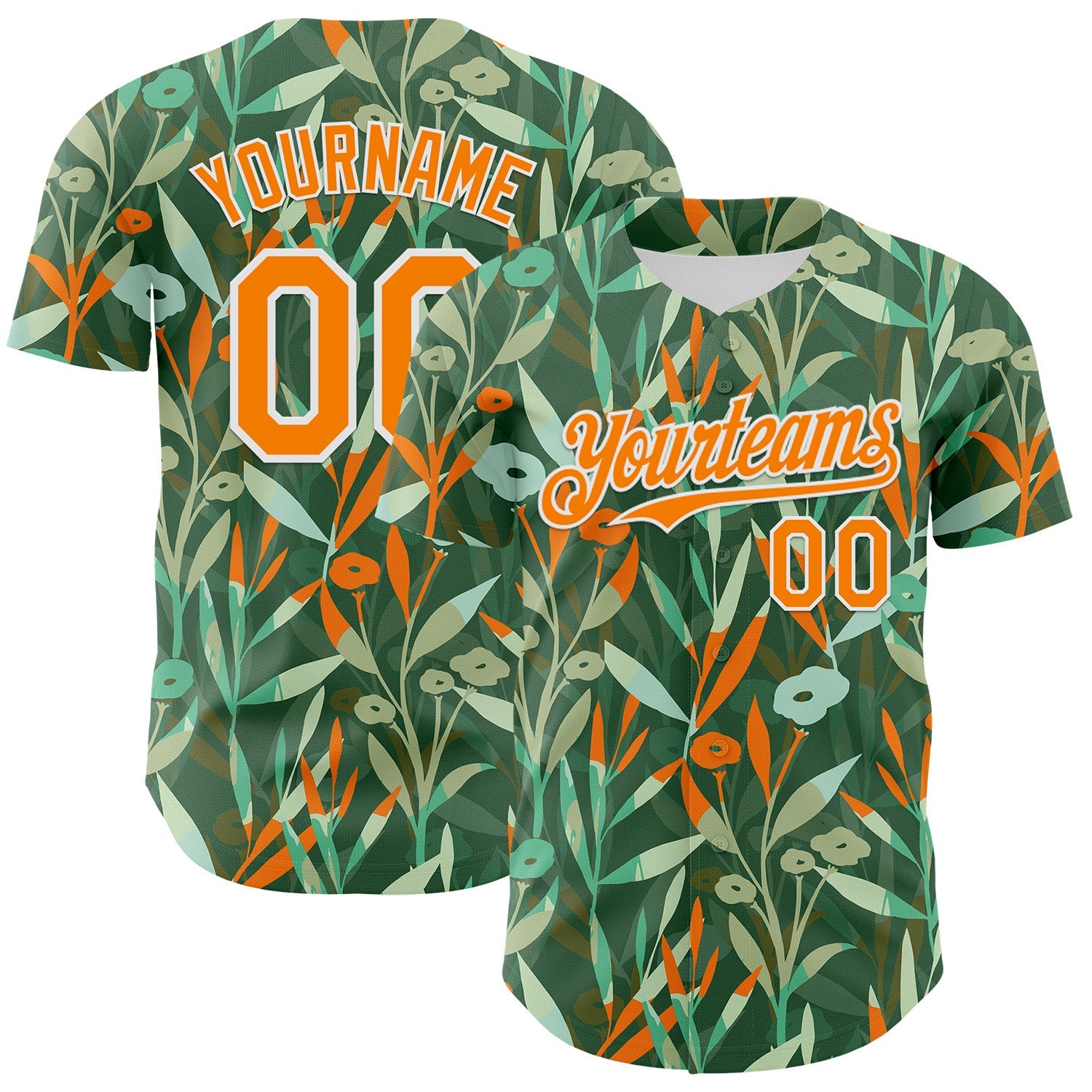 Custom Green Bay Orange-White 3D Hawaii Tropical Leaves And Flowers Authentic Baseball Jersey - Sky-Custom