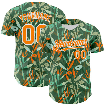 Custom Green Bay Orange-White 3D Hawaii Tropical Leaves And Flowers Authentic Baseball Jersey - Sky-Custom