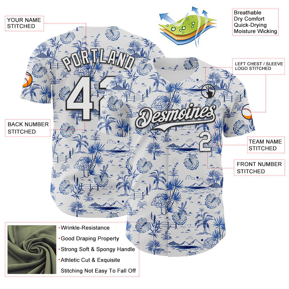 Custom White Black 3D Hawaii Island Tropical Palm Tree Authentic Baseball Jersey - Sky-Custom