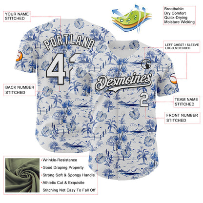 Custom White Black 3D Hawaii Island Tropical Palm Tree Authentic Baseball Jersey - Sky-Custom