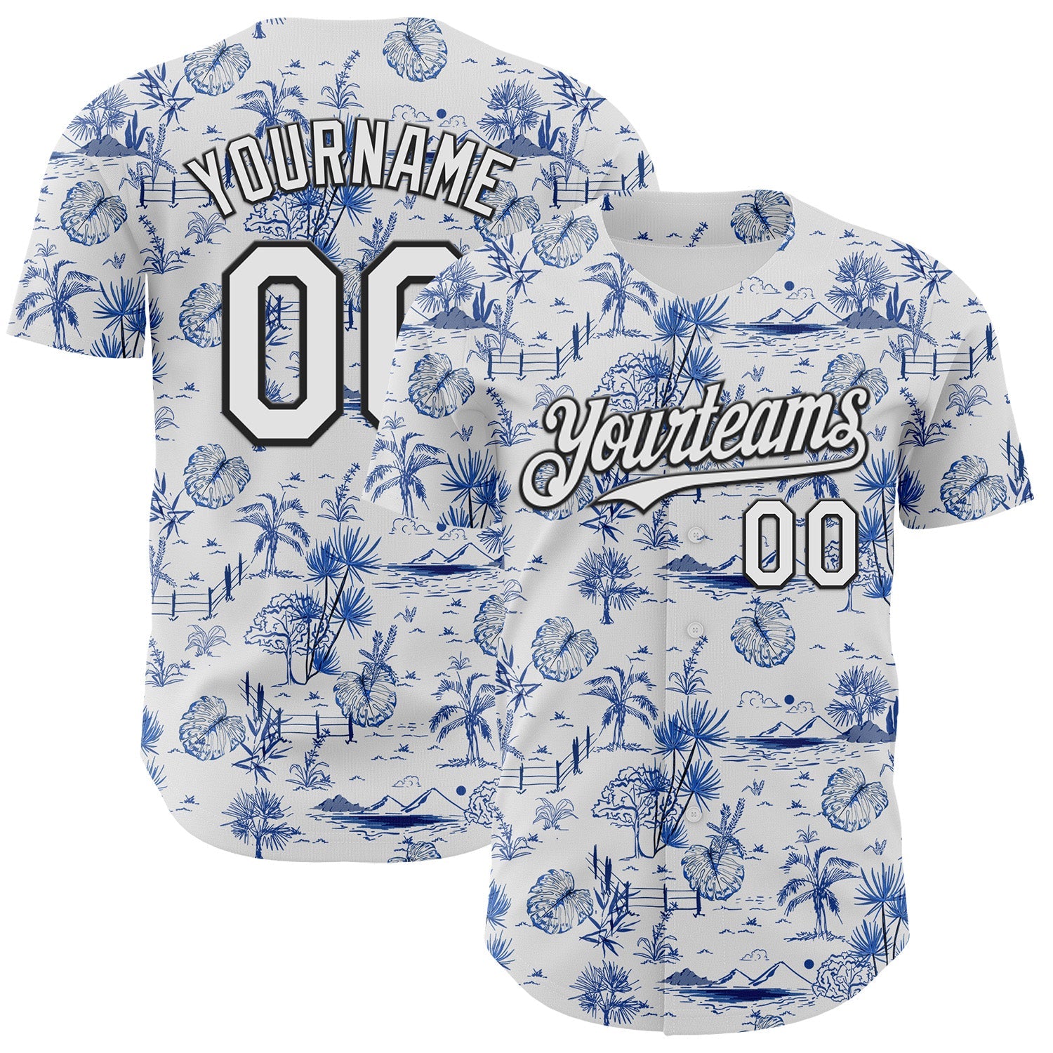 Custom White Black 3D Hawaii Island Tropical Palm Tree Authentic Baseball Jersey - Sky-Custom