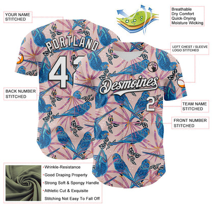 Custom Light Pink White-Black 3D Hawaii Tropical Forest Bird Authentic Baseball Jersey - Sky-Custom