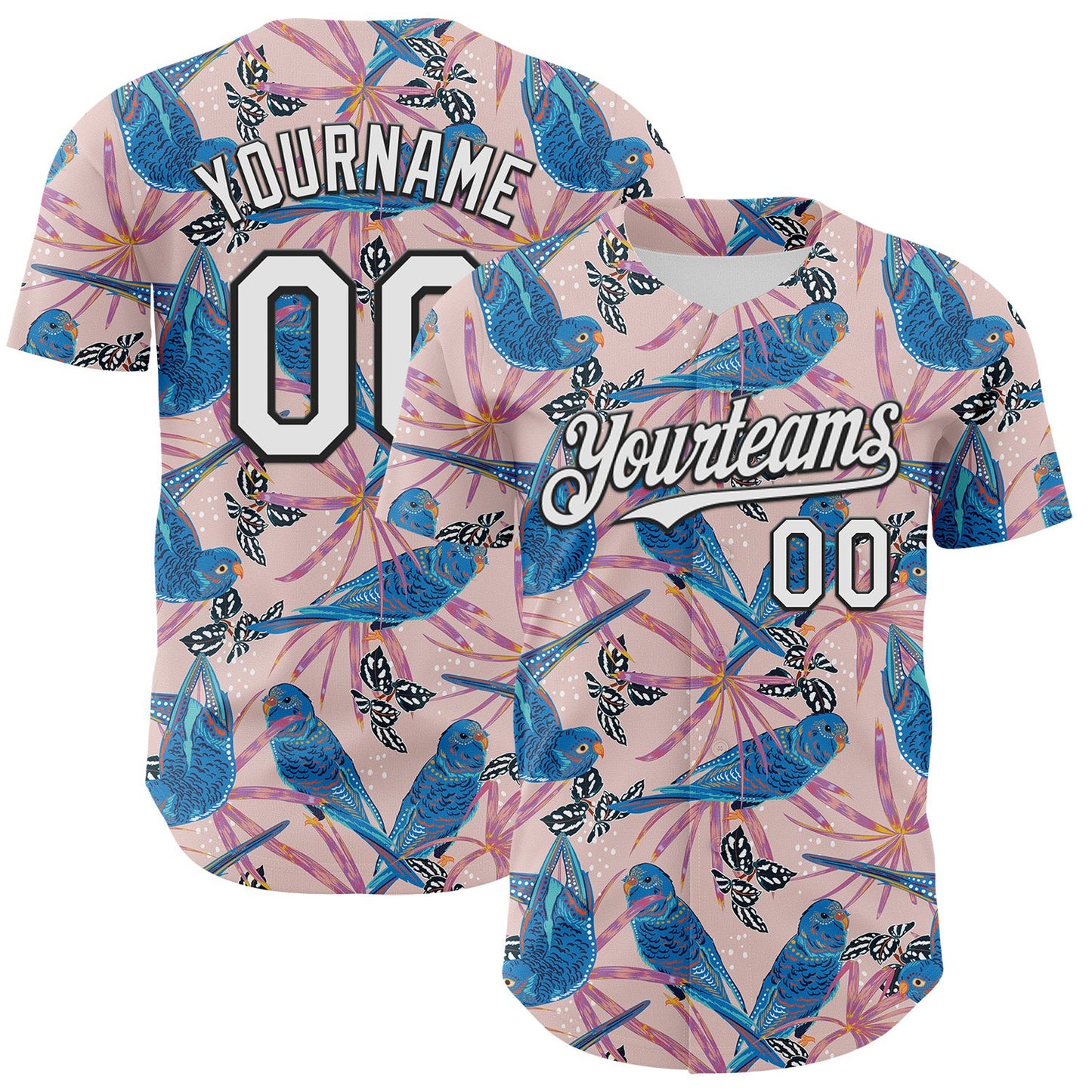 Custom Light Pink White-Black 3D Hawaii Tropical Forest Bird Authentic Baseball Jersey - Sky-Custom