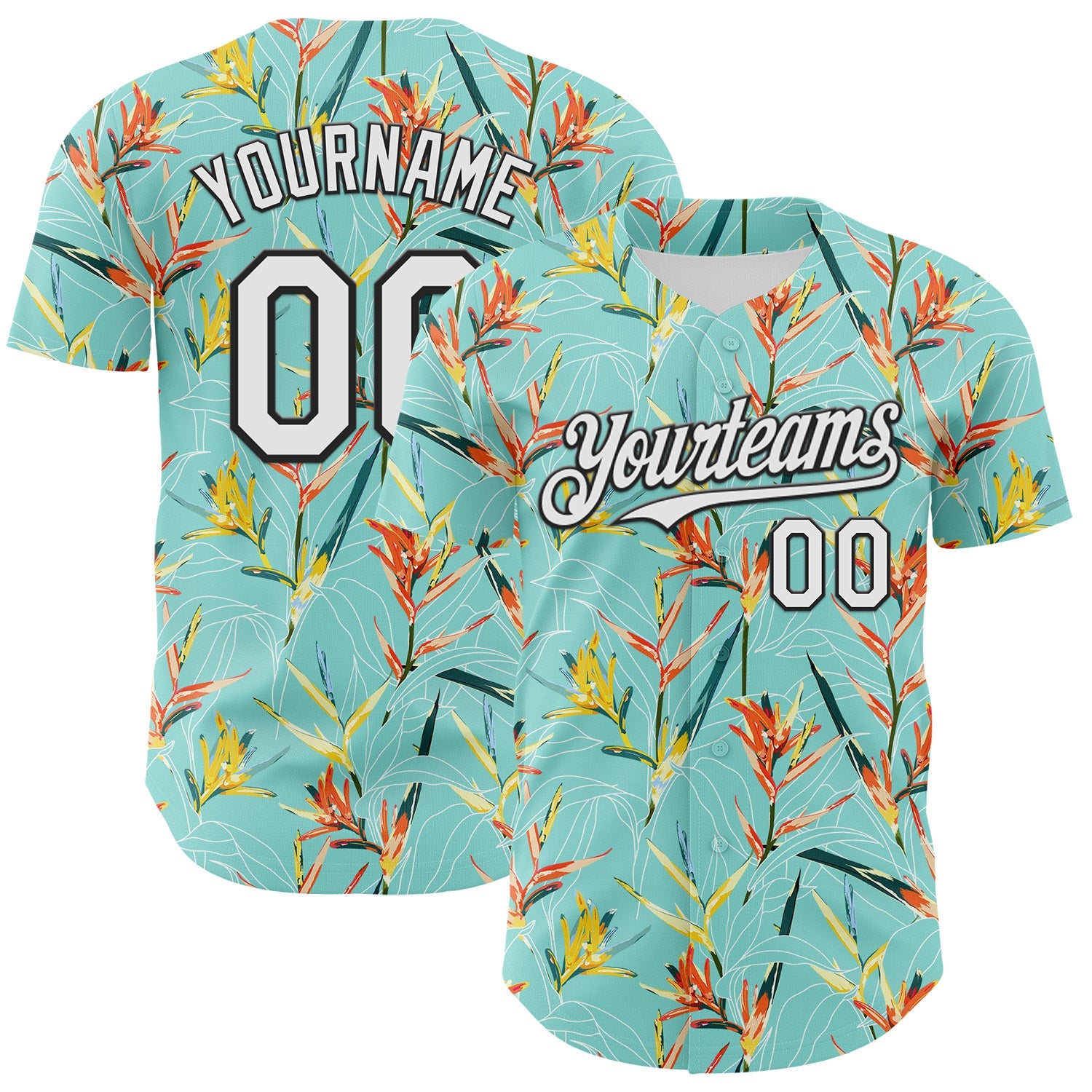 Custom Ice Blue White-Black 3D Hawaii Tropical Leaves Authentic Baseball Jersey - Sky-Custom