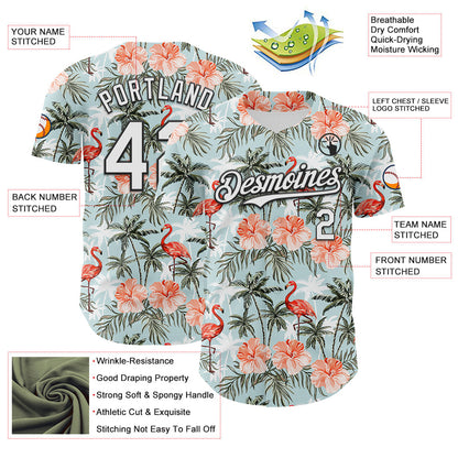Custom Shadow Blue White-Black 3D Hawaii Tropical Palm Tree Flamingo Authentic Baseball Jersey - Sky-Custom