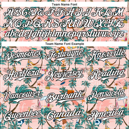 Custom Medium Pink White-Black 3D Hawaii Beach Tropical Palm Tree Surfing Authentic Baseball Jersey - Sky-Custom