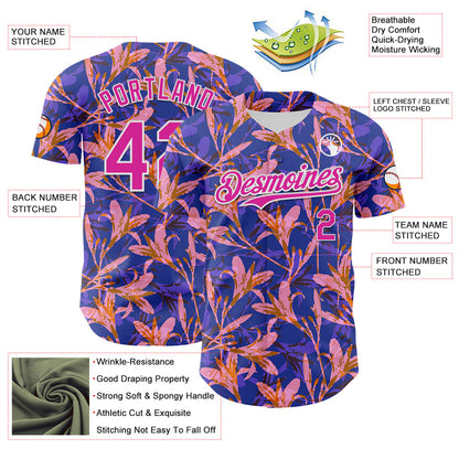 Custom Purple Deep Pink-White 3D Hawaii Tropical Flower Authentic Baseball Jersey - Sky-Custom