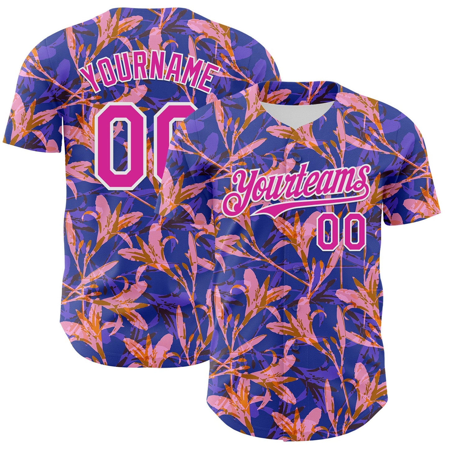 Custom Purple Deep Pink-White 3D Hawaii Tropical Flower Authentic Baseball Jersey - Sky-Custom