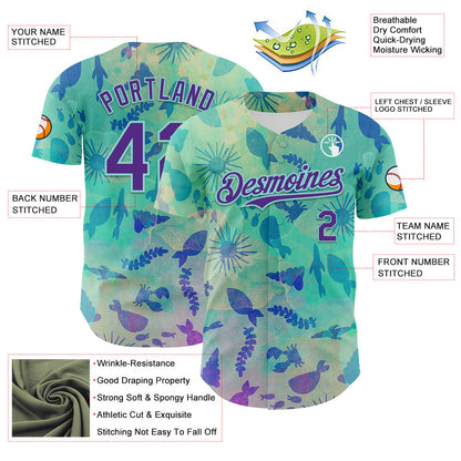 Custom Ice Blue Purple 3D Hawaii Tropical Marine Creature Authentic Baseball Jersey - Sky-Custom