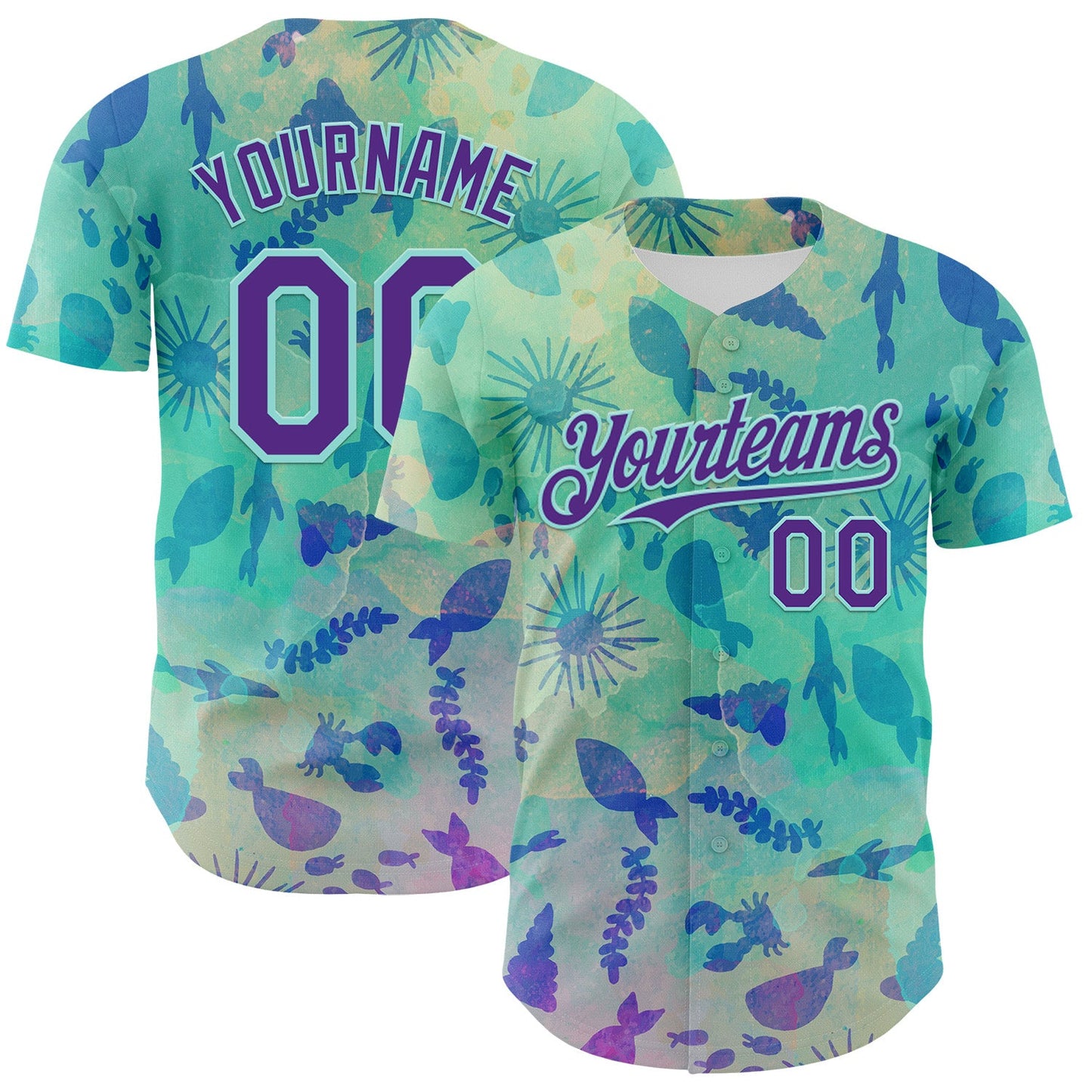 Custom Ice Blue Purple 3D Hawaii Tropical Marine Creature Authentic Baseball Jersey - Sky-Custom