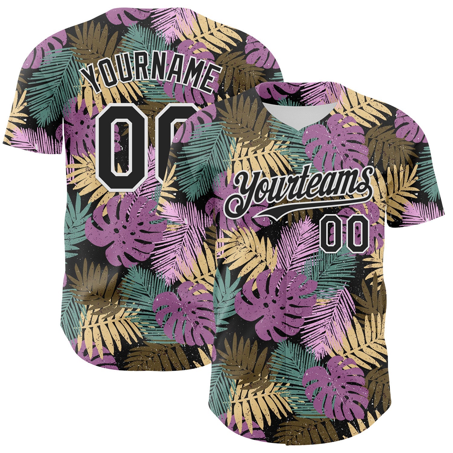 Custom Black White 3D Hawaii Tropical Palm Leaves Authentic Baseball Jersey - Sky-Custom