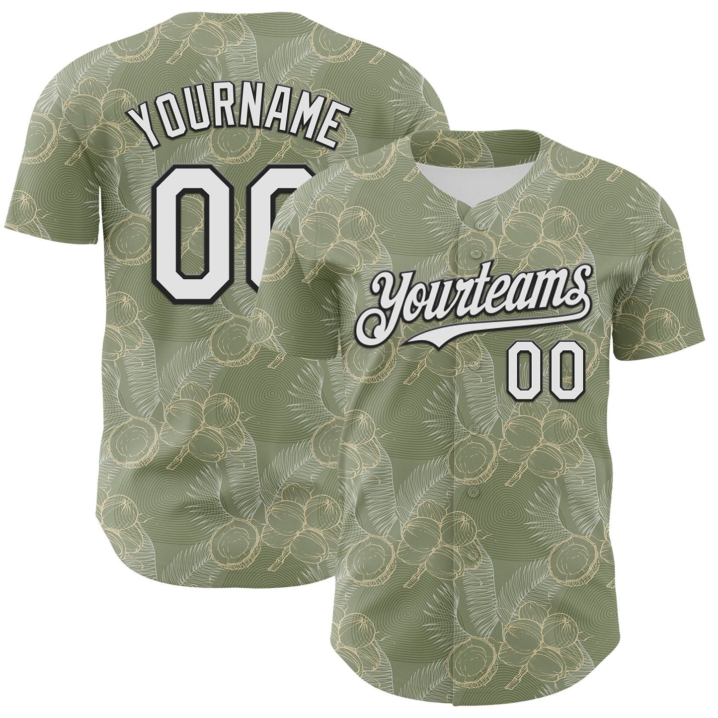 Custom Olive White-Black 3D Hawaii Tropical Coconut Tree Authentic Baseball Jersey - Sky-Custom