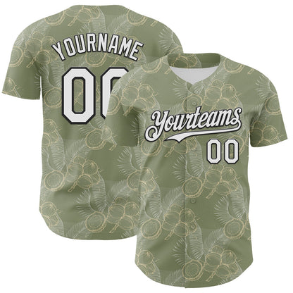 Custom Olive White-Black 3D Hawaii Tropical Coconut Tree Authentic Baseball Jersey - Sky-Custom