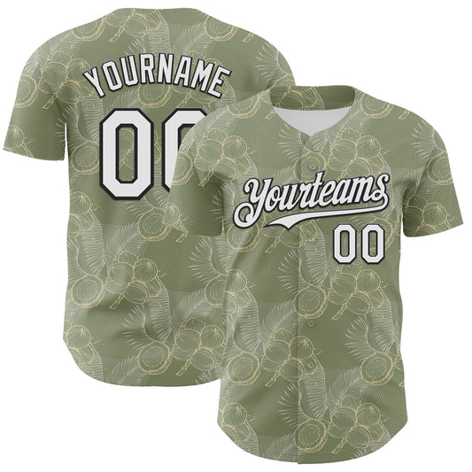 Custom Olive White-Black 3D Hawaii Tropical Coconut Tree Authentic Baseball Jersey - Sky-Custom