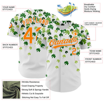 Custom White Bay Orange-Green 3D St. Patrick's Day Shamrock Authentic Baseball Jersey - Sky-Custom