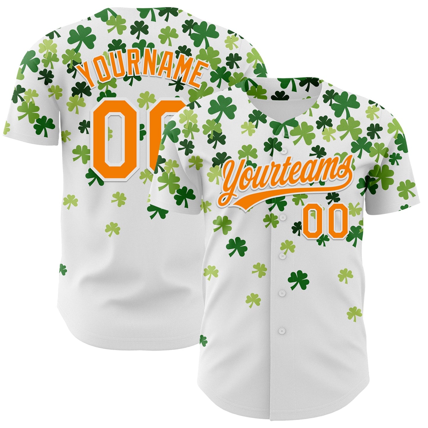 Custom White Bay Orange-Green 3D St. Patrick's Day Shamrock Authentic Baseball Jersey - Sky-Custom