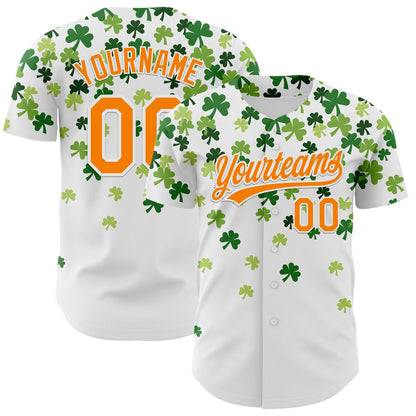 Custom White Bay Orange-Green 3D St. Patrick's Day Shamrock Authentic Baseball Jersey - Sky-Custom