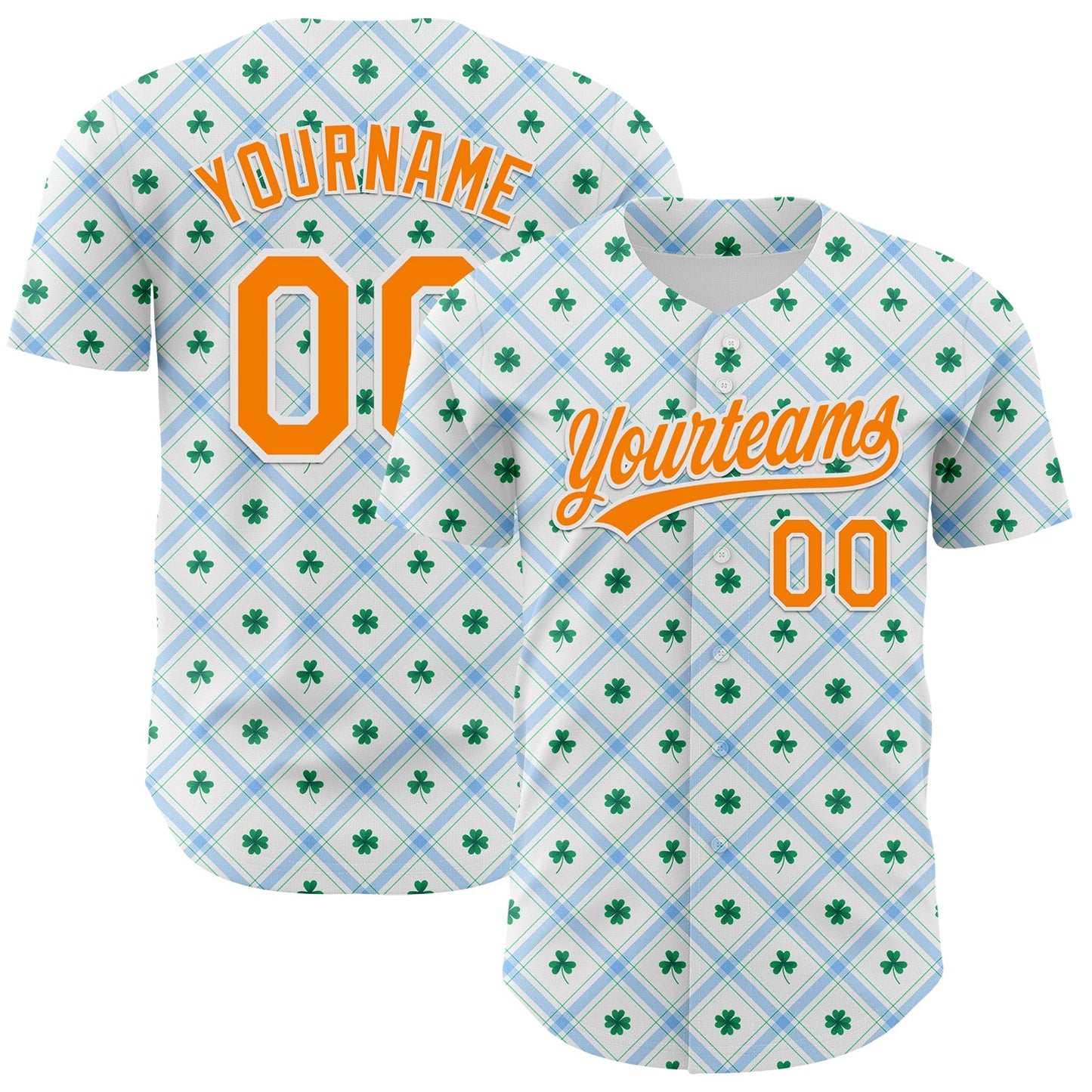 Custom White Bay Orange-Green 3D St. Patrick's Day Shamrock Authentic Baseball Jersey - Sky-Custom
