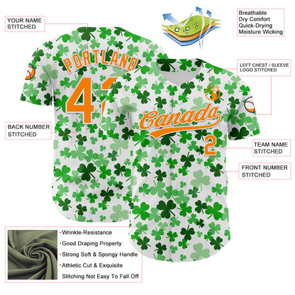 Custom White Bay Orange-Green 3D St. Patrick's Day Shamrock Authentic Baseball Jersey - Sky-Custom