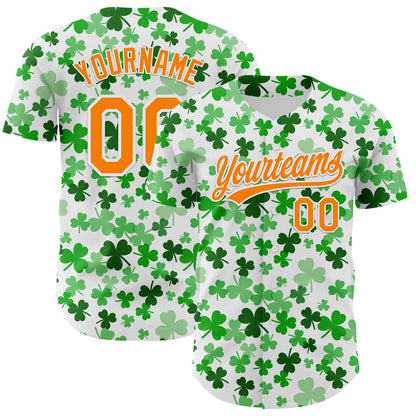 Custom White Bay Orange-Green 3D St. Patrick's Day Shamrock Authentic Baseball Jersey - Sky-Custom