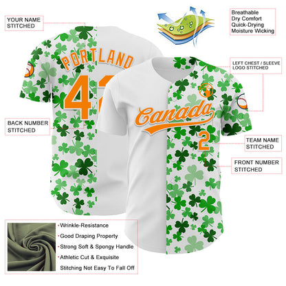 Custom White Bay Orange-Green 3D St. Patrick's Day Shamrock Authentic Baseball Jersey - Sky-Custom